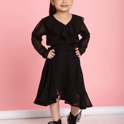 MINI & MING Girls V-Neck Ruffles Detailed Fit & Flare Midi Dress-picture-13