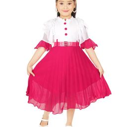 BAESD Girls Accordion Pleated Georgette Fit & Flare Midi Dress-image-48