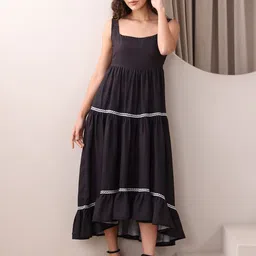 OBSHIVKA Pleated Cotton Fit & Flare Midi Dress-image-47