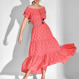 mokshi Ethnic Motifs Print Off-Shoulder Flutter Sleeves Fit & Flare Maxi Dress-image-16