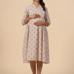CRAFIQA Floral Print Maternity Fit & Flare Midi Dress-image-49