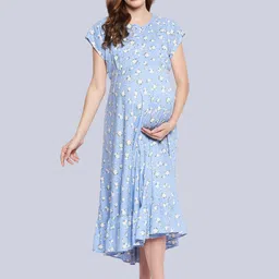 Hypernation Floral Print Maternity Fit & Flare Midi Dress-picture-21