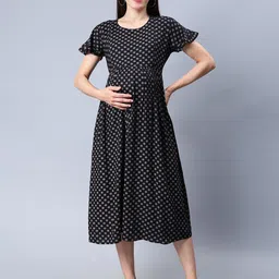 NIGHTSPREE Polka Dot Printed Maternity Fit & Flare Midi Dress-picture-15
