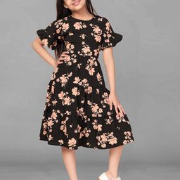 BAESD Floral Print Flared Sleeve Ruffled Crepe Fit & Flare Midi Dress-picture-23
