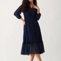 AASK Self Design Ruffles Fit & Flare Midi Dress-18