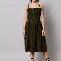 TANDUL Organic Cotton Crepe Fit & Flare Smocked Midi Dress-image-17