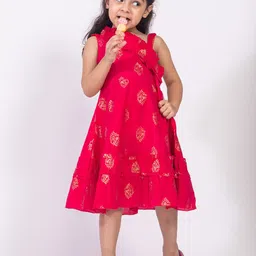 KASYA Girls Floral Printed Fit & Flare Midi Dress-image-8