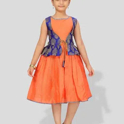 BAESD Girls Printed Silk Fit & Flare Midi Dress With Jacket-picture-35