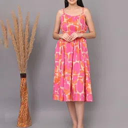 IQRAAR Abstract Printed Shoulder Straps Fit & Flare Dress-5
