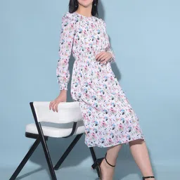 Crimsoune Club Floral Print Round Neck Long Sleeves Fit & Flare Midi Dress-image-81