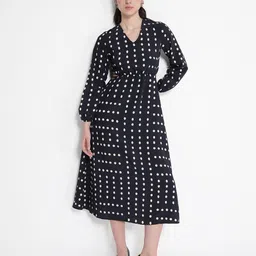 RAREISM Polka Dots Print Fit & Flare Midi Dress-6