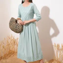 Vishudh Sea Green Ethnic Motifs Printed Cotton Fit & Flare Midi Dress-picture-52