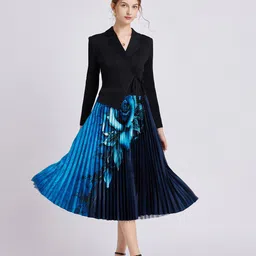 JC Collection Printed Notched Lapel Collar Fit & Flare Midi Dress-image-90