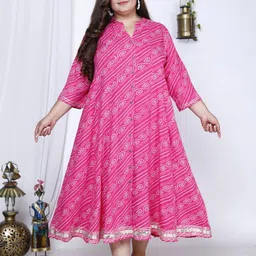 Swasti Plus Size Ethnic Motifs Printed A-Line Midi Ethnic Dress-picture-7
