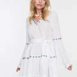 Trendyol Graphic Printed Belted Pure Cotton Fit & Flare Mini Dress-image-23