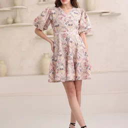 OBSHIVKA Print Puff Sleeve Fit & Flare Mini Dress-picture-23