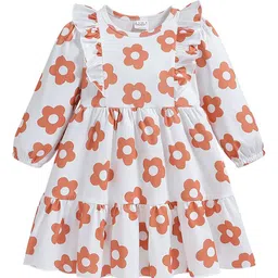 StyleCast Girls White Floral Printed Round Neck Ruffled Fit & Flare Dress-picture-17