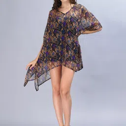 Aditi Wasan Abstract Print Chiffon Kimono Sleeves Fit & Flare Mini Dress-image-48