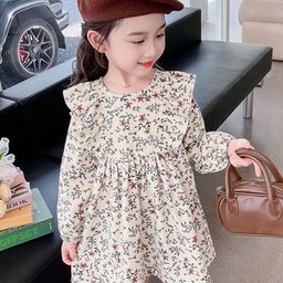 StyleCast Beige Girls Floral Printed Ruffled Fit & Flare Mini Dress-picture-41