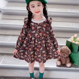 StyleCast Brown Girls Floral Printed Cuffed Sleeve Ruffled Fit & Flare Cotton Dress-image-36