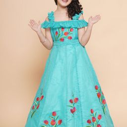 Bitiya by Bhama Girls Floral Embroidered Cold-Shoulder Maxi Dress-image-66