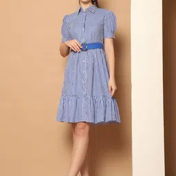 MARC LOUIS Striped Ruffled Shirt Dress-image-11