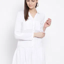 Oxolloxo Women White Solid Shirt Dress-image-42