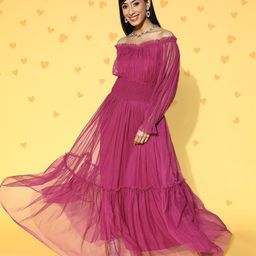 Antheaa Women Charming Purple Solid Tulle Maxi Dress-image-39