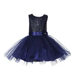 Samsara Couture Girls Navy Blue Embellished Applique Net Dress-image-91