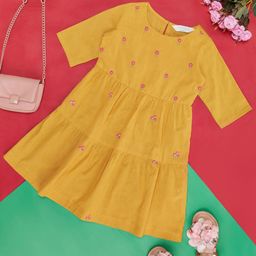 AKKRITI BY PANTALOONS Girls Floral Embroidered Cotton Maxi Dress-image-71