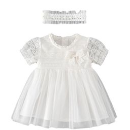 StyleCast Girls White Self Design Puff Sleeves Bow Detail Cotton Fit and Flare Dress-40