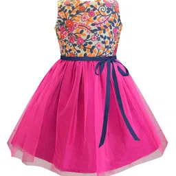 A T U N Fuchsia Floral Embroidered Net Fit & Flared Dress-4