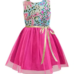 A T U N Fuchsia Floral Net Dress-picture-5