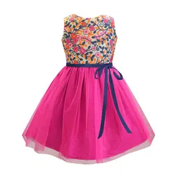 A.T.U.N. Girls Fuchsia Floral Net Fit and Flare Dress-picture-15