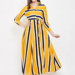 PANIT Yellow Striped Crepe Maxi Dress-image-6