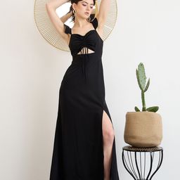 Berrylush Black Sweetheart Neck Tie Ups Maxi Dress-image-60