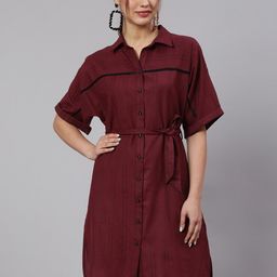 Jaipur Kurti Striped Belted Cotton Shirt Dress-image-50