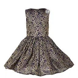 Samsara Couture Gold-Toned & Black Ethnic Motifs Net Flared Dress-picture-12