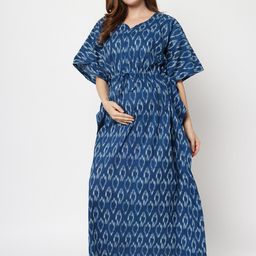 Aujjessa Blue Ethnic Motifs Maternity Kaftan Maxi Dress-image-15