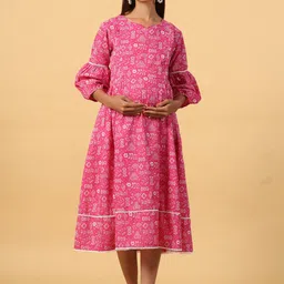 Ikk Kudi by Seerat Ethnic Motifs Printed Maternity Pure Cotton Fit & Flare dress-30