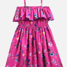 YK Pink & Blue Floral Printed Fit and Flared Dress-picture-15