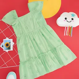 YU by Pantaloons Girls Self Design Square Neck Cap Sleeves Pure Cotton Fit and Flare Dress-image-60