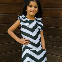 Fairies Forever Girls Geometric Printed Sleeveless Ruffles Detail Cotton A-Line Dress-picture-6