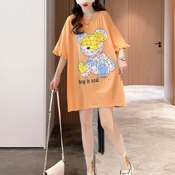 StyleCast Orange & Blue Graphic Printed T-shirt Dress-image-40