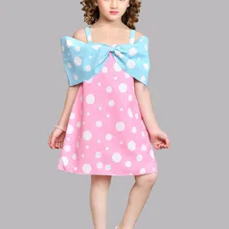 Pink Chick Girls Polka Dot Printed Shoulder Straps Cotton A-Line Dress-image-47