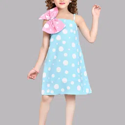 Pink Chick Girls Polka Dot Print One Shoulder Bow Detail Cotton A-Line Dress-42