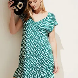 Marks & Spencer Geometric Printed V-Neck Extended Sleeves A-Line Dress-picture-43