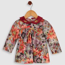 BAESD Girls Floral Print Peter Pan Collar Full Sleeves Embroidered Empire Dress-image-20