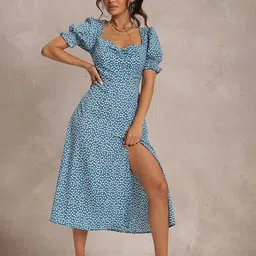 LULU & SKY Floral Printed Puff Sleeves A-Line Dress-picture-32