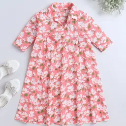 The Magic Wand Pure Cotton Floral Print Shirt Collar A-Line Dress-image-36